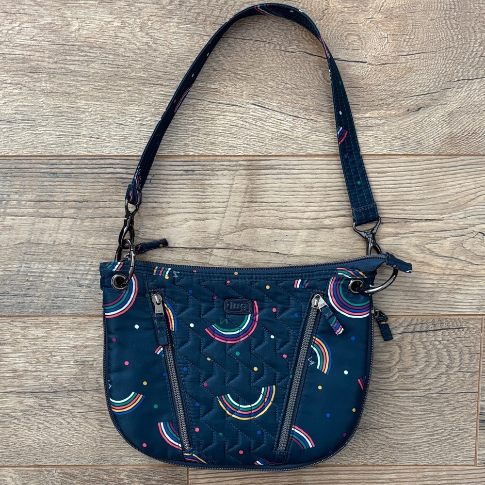 Lug Swivel Expandable Bag Purse Travel Rainbow Navy Blue Handbag